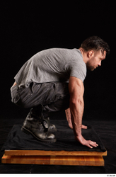 Whole Body Man White Shoes Shirt Trousers Muscular Kneeling Studio photo references